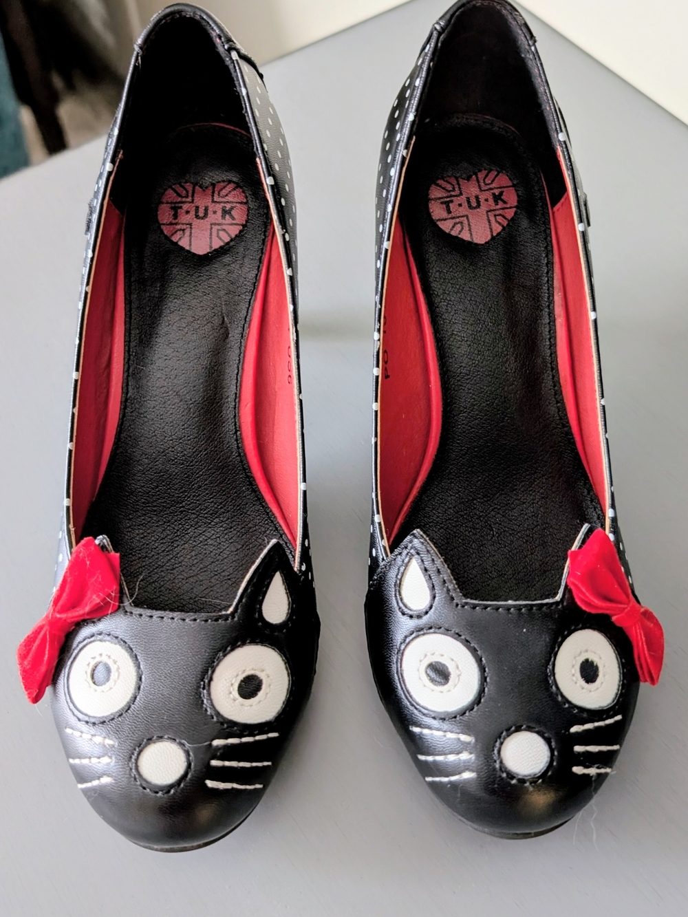 T.U.K Black Cat Heels with Red Bows